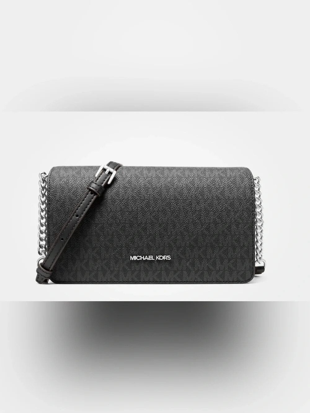 Michael Kors Jet Set Medium MK Logo Chain Full Flap Crossbody Bag Black